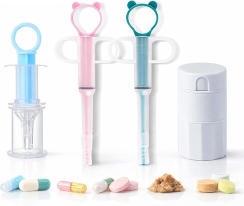 4 Pack Pill Shooter for Cats Dogs, Easy & Safe Medication Shooter, Liquid Syringe, Anti-Choke Dispenser with Measuring Cup, Pill Cutter & Grinder – Reusable, BPA-Free in Saudi Arabia