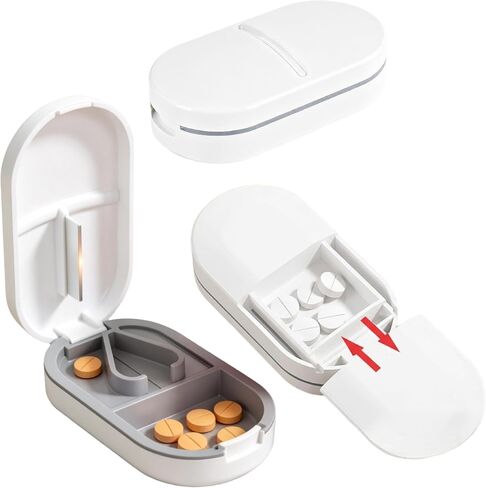 Pill Splitter with Stainless Steel Blade, BPA-Free Pill Cutter, V-Shaped Precision Pill Cutting Device, Portable Travel Pill Divider for Cutting 1/2 1/4 1/8 Small Medium Pills in Saudi Arabia
