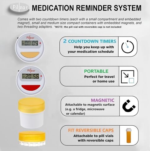 Portable Medication Reminder System with Two Timer Caps – Compact Organizer for Pills, Vitamins & Supplements for Travel or Home Use. in Saudi Arabia