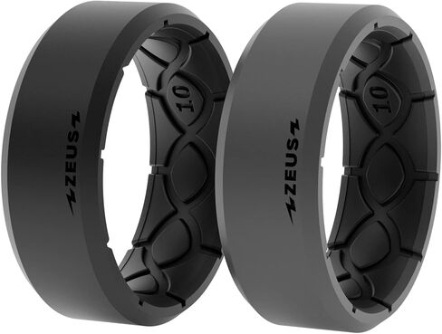 مجموعة حلقات سيليكون من Groove Life Zeus Edge Midnight Black/Deep Stone Gray من السيليكون حلقات زفاف مطاطية قابلة للتنفس للرجال، تغطية مدى الحياة، تصميم فريد، حلقة ملائمة مريحة - مقاس 12 in Kuwait