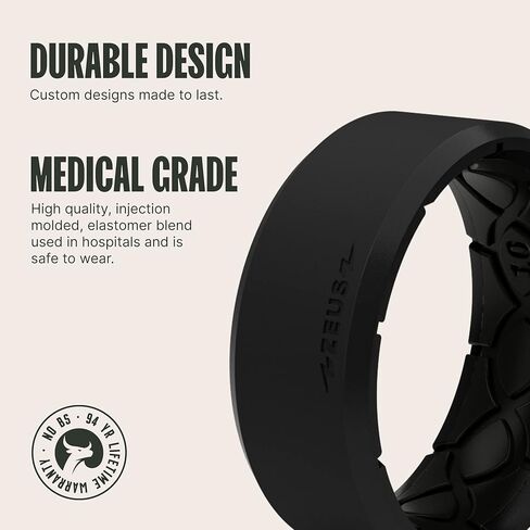 مجموعة حلقات سيليكون من Groove Life Zeus Edge Midnight Black/Deep Stone Gray من السيليكون حلقات زفاف مطاطية قابلة للتنفس للرجال، تغطية مدى الحياة، تصميم فريد، حلقة ملائمة مريحة - مقاس 12 in Kuwait