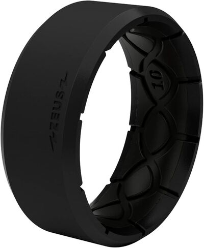 مجموعة حلقات سيليكون من Groove Life Zeus Edge Midnight Black/Deep Stone Gray من السيليكون حلقات زفاف مطاطية قابلة للتنفس للرجال، تغطية مدى الحياة، تصميم فريد، حلقة ملائمة مريحة - مقاس 12 in Kuwait