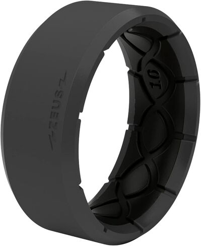 مجموعة حلقات سيليكون من Groove Life Zeus Edge Midnight Black/Deep Stone Gray من السيليكون حلقات زفاف مطاطية قابلة للتنفس للرجال، تغطية مدى الحياة، تصميم فريد، حلقة ملائمة مريحة - مقاس 12 in Kuwait