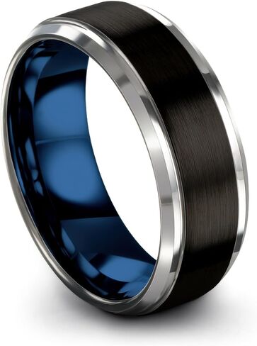 Tungsten Carbide Wedding Band Ring 8mm 6mm for Men Women Blue Grey Black Interior with Step Bevel Edge Brushed Polished Personalized Custom Engraving Anniversary Engagement in Saudi Arabia