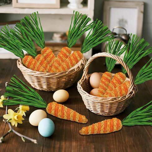 DR.DUDU Easter Decorations 12 Pcs Carrot Ornament, Sisal Jute Fabric Artificial Decor for Spring Crafts, Fireplace, Home, Kitchen Party Supplies in Saudi Arabia