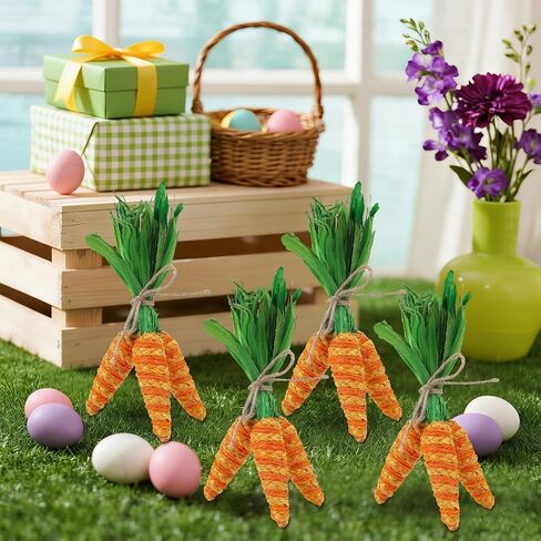 DR.DUDU Easter Decorations 12 Pcs Carrot Ornament, Sisal Jute Fabric Artificial Decor for Spring Crafts, Fireplace, Home, Kitchen Party Supplies in Saudi Arabia