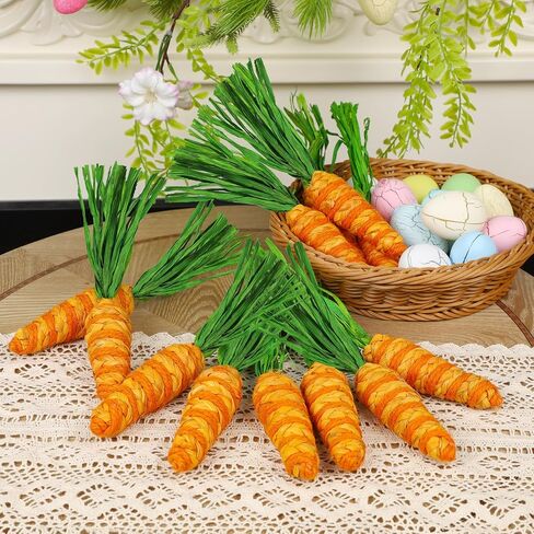 DR.DUDU Easter Decorations 12 Pcs Carrot Ornament, Sisal Jute Fabric Artificial Decor for Spring Crafts, Fireplace, Home, Kitchen Party Supplies in Saudi Arabia