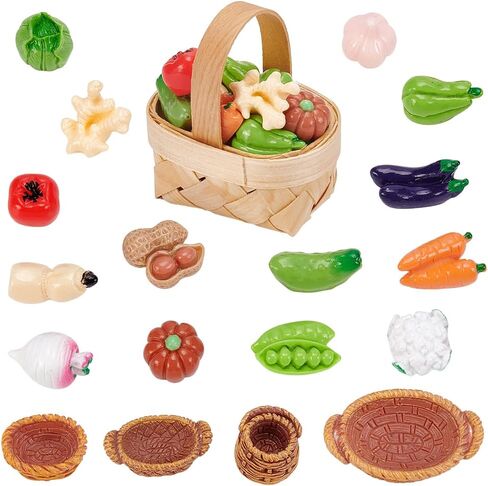 UNICRAFTALE 54Pcs Miniature Resin Vegetables with 4 Sizes Baskets Tiny Veggies 15mm Kitchen Produce Market Photo Props Decorative Mixed Color in Kuwait