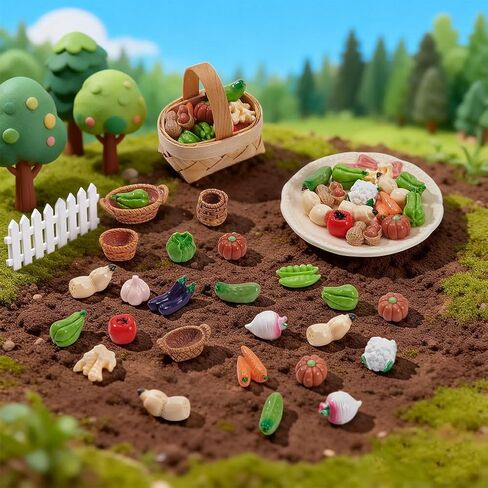 UNICRAFTALE 54Pcs Miniature Resin Vegetables with 4 Sizes Baskets Tiny Veggies 15mm Kitchen Produce Market Photo Props Decorative Mixed Color in Kuwait