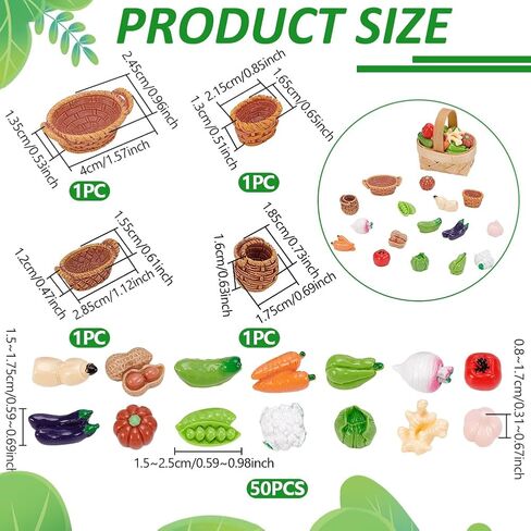 UNICRAFTALE 54Pcs Miniature Resin Vegetables with 4 Sizes Baskets Tiny Veggies 15mm Kitchen Produce Market Photo Props Decorative Mixed Color in Kuwait