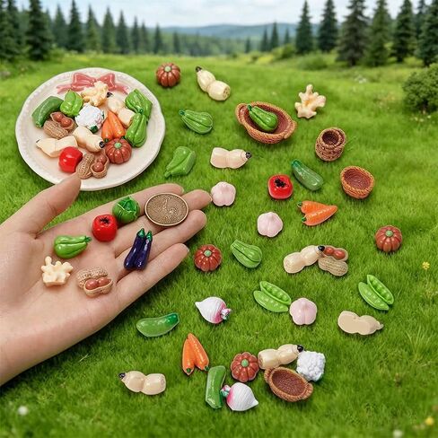 UNICRAFTALE 54Pcs Miniature Resin Vegetables with 4 Sizes Baskets Tiny Veggies 15mm Kitchen Produce Market Photo Props Decorative Mixed Color in Kuwait