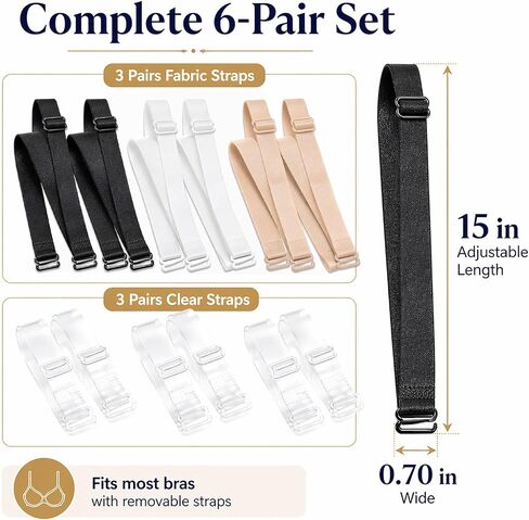 East Fantasy 6 Pairs Bra Strap Replacement Elastic Adjustable Removable in Saudi Arabia