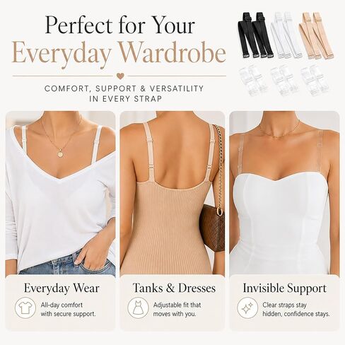 East Fantasy 6 Pairs Bra Strap Replacement Elastic Adjustable Removable in Saudi Arabia