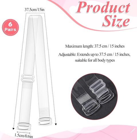 6 Pairs Clear Bra Straps, Adjustable & Non-Slip Clear Straps for Bra, Invisible for Wedding Dress & Strapless Bras in Saudi Arabia
