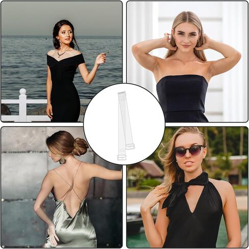 12 Pairs Clear Bra Strap Adjustable Invisible Bra Straps Non-Slip Transparent Clear Strap for Bras Shoulder Strapless Bras Ballet Dance in Kuwait