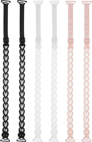 3 Pairs Lace Bra Straps Replacement, Adjustable Dress Straps for Women Elastic Lace Bra Strap for Slipping Prevention Decorative Floral Non-Slip Lingerie Strap (White, Beige, Black) in Kuwait