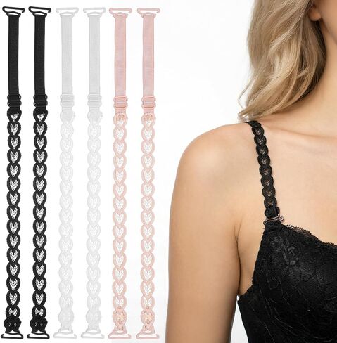 3 Pairs Lace Bra Straps Replacement, Adjustable Dress Straps for Women Elastic Lace Bra Strap for Slipping Prevention Decorative Floral Non-Slip Lingerie Strap (White, Beige, Black) in Kuwait