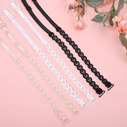 3 Pairs Lace Bra Straps Replacement, Adjustable Dress Straps for Women Elastic Lace Bra Strap for Slipping Prevention Decorative Floral Non-Slip Lingerie Strap (White, Beige, Black) in Kuwait