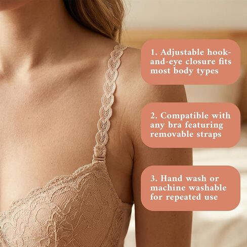 3 Pairs Lace Bra Straps Replacement, Adjustable Dress Straps for Women Elastic Lace Bra Strap for Slipping Prevention Decorative Floral Non-Slip Lingerie Strap (White, Beige, Black) in Kuwait
