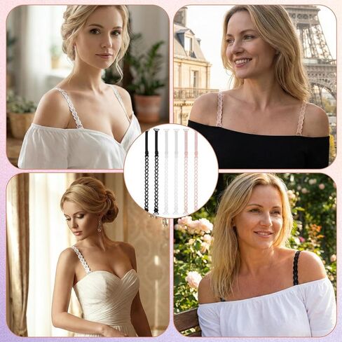 3 Pairs Lace Bra Straps Replacement, Adjustable Dress Straps for Women Elastic Lace Bra Strap for Slipping Prevention Decorative Floral Non-Slip Lingerie Strap (White, Beige, Black) in Kuwait
