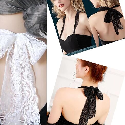 4Pairs Lace Halter Neck Bra Straps Wide Hook Replacement Swimsuit Decorative Self Tie-Knot Detachable Spare Bra Straps for Women Girls (2Pairs Black + 2Pairs White) in Saudi Arabia