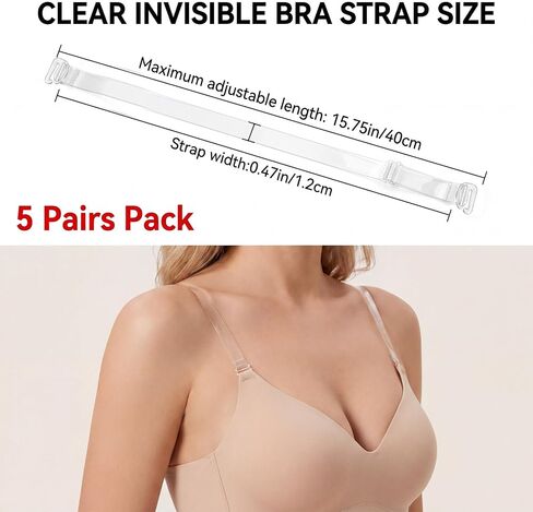 5 Pairs Clear Bra Straps for Women, Invisible Clear Bra Straps Transparent Strap Bras for Women Non-Slip Shoulder Strap for Strapless Dress Make Racerback in Kuwait