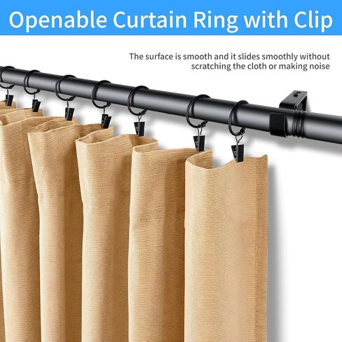 36 Pack 1.26 Inch Openable Curtain Rings with Clips, Rust Resistant Metal Open Drapery Rings Hooks with Curtain Clips, Fits Up to 1 Inch Interior Diameter Rods, Black in Saudi Arabia