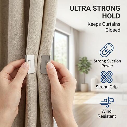 6 PCS Magnetic Curtain Clips, Strong Magnetic Curtain Clips for Hanging Curtains, No-Drill Design for Home and Office Use in Saudi Arabia