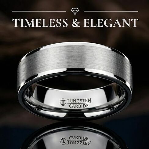 Thorsten AIRES | Tungsten Rings for Men with FREE Silicone Ring | Tungsten | Comfort Fit | Flat Brush Finish Center Carbide Wedding Ring Band in Kuwait