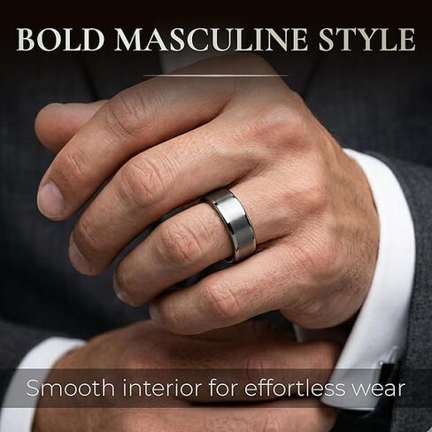 Thorsten AIRES | Tungsten Rings for Men with FREE Silicone Ring | Tungsten | Comfort Fit | Flat Brush Finish Center Carbide Wedding Ring Band in Kuwait