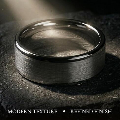 Thorsten AIRES | Tungsten Rings for Men with FREE Silicone Ring | Tungsten | Comfort Fit | Flat Brush Finish Center Carbide Wedding Ring Band in Kuwait