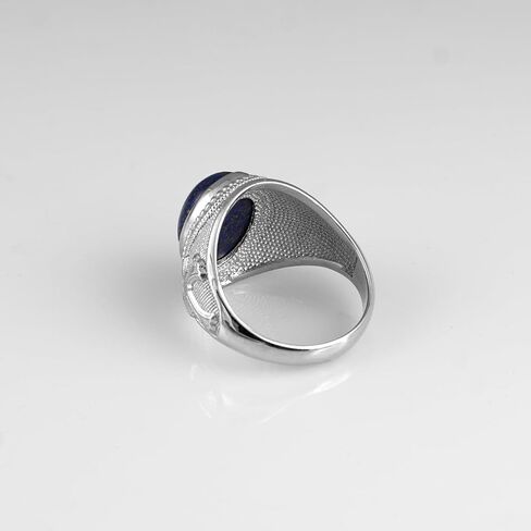 LA BLINGZ Sterling Silver Christian Cross Lapis Lazuli Oval Gemstone Statement Ring in Kuwait
