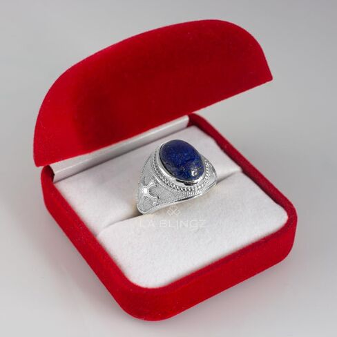 LA BLINGZ Sterling Silver Christian Cross Lapis Lazuli Oval Gemstone Statement Ring in Kuwait