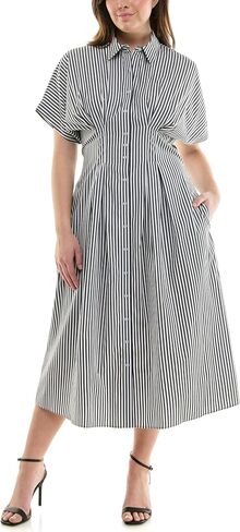 Nicole Miller New York Women's Pintucked Midi Shirtdress Printed with Pockets in Kuwait