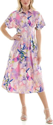 Nicole Miller New York Women's Pintucked Midi Shirtdress Printed with Pockets in Kuwait
