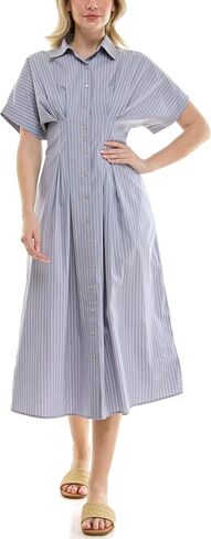 Nicole Miller New York Women's Pintucked Midi Shirtdress Printed with Pockets in Kuwait