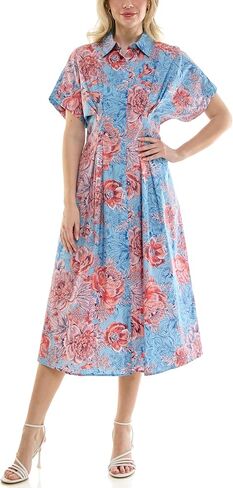 Nicole Miller New York Women's Pintucked Midi Shirtdress Printed with Pockets in Kuwait