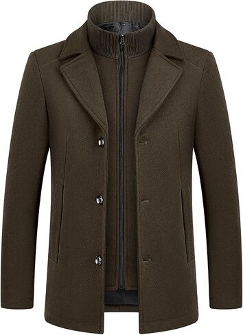 Lamgool Men's Winter Wool Coat with Removable Padded Vest 2-in-1 Winter Warm Casual Peacoat in Kuwait