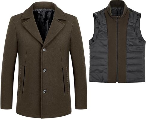 Lamgool Men's Winter Wool Coat with Removable Padded Vest 2-in-1 Winter Warm Casual Peacoat in Kuwait