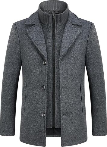 Lamgool Men's Winter Wool Coat with Removable Padded Vest 2-in-1 Winter Warm Casual Peacoat in Kuwait