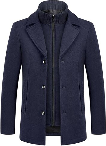 Lamgool Men's Winter Wool Coat with Removable Padded Vest 2-in-1 Winter Warm Casual Peacoat in Kuwait