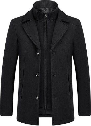 Lamgool Men's Winter Wool Coat with Removable Padded Vest 2-in-1 Winter Warm Casual Peacoat in Kuwait