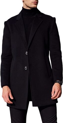 SOMTHRON Men's Classic Single Breasted Pea Coat Winter Notched Lapel Jacket Slim Fit Business Short Trench Coat Overcoat in Kuwait