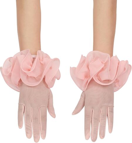 Women's Short Mesh Gloves Sheer Gloves with Floral for 1920s Costume Wedding Tea Party Fancy Dress Prom Dance in Saudi Arabia