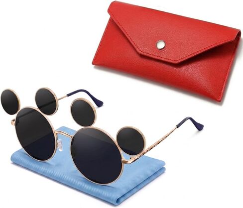 Mouse Ears Sunglasses for Women Men Retro Black Round Sun Glasses UV Protection Glasses for Cosplay Party Eyewear in Kuwait