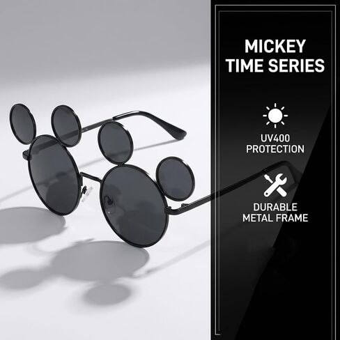 Mouse Ears Sunglasses for Women Men Retro Black Round Sun Glasses UV Protection Glasses for Cosplay Party Eyewear in Kuwait