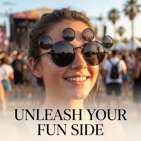 Mouse Ears Sunglasses for Women Men Retro Black Round Sun Glasses UV Protection Glasses for Cosplay Party Eyewear in Kuwait
