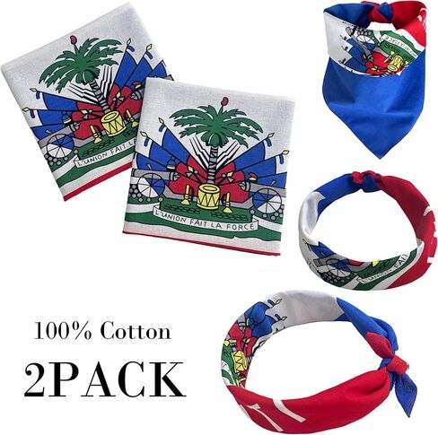 WEITBF 2 Pack Haiti Flag Bandana Haitian Scarf Bandanas Headband - 100% Cotton, 22 x 22 inch in Saudi Arabia