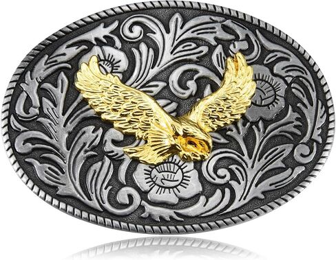 Men's Western Belt Buckle - Antique Engraved Floral Design for Cowboy Style in Kuwait