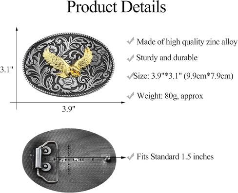 Men's Western Belt Buckle - Antique Engraved Floral Design for Cowboy Style in Kuwait